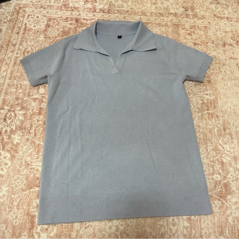 Classy Knit Light Blue Polo Tee - Picture 5 of 12